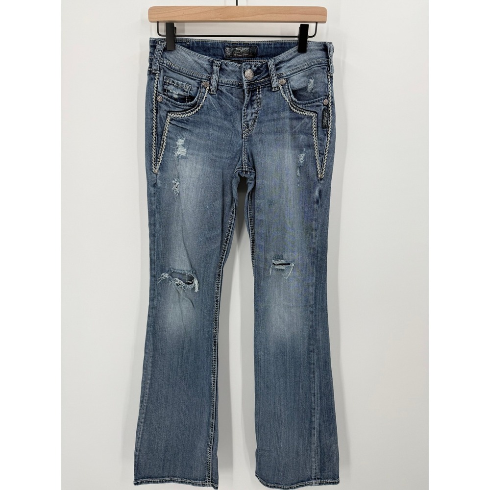 Silver Jeans Suki Mid Bootcut Jeans Women W27 L33 Distressed Embellished